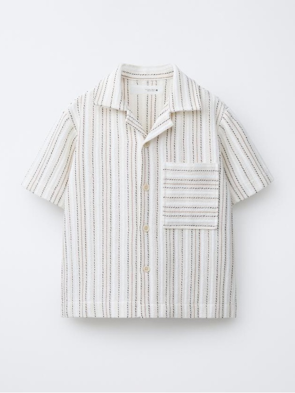 Zara Men’s Cream/ Blue Striped Short Sleeve Button-Up Shirt Size XL